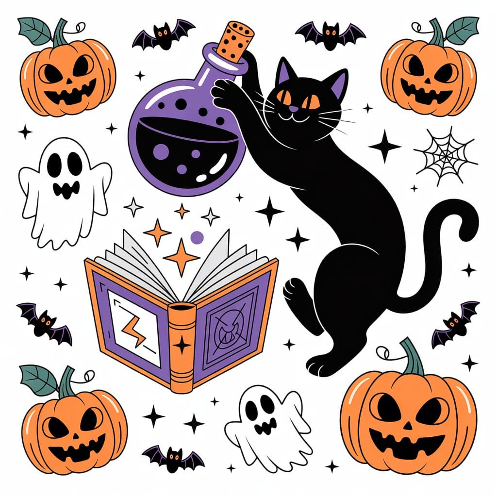 Halloween Tattoo Flash Sheet in Pop Art Style