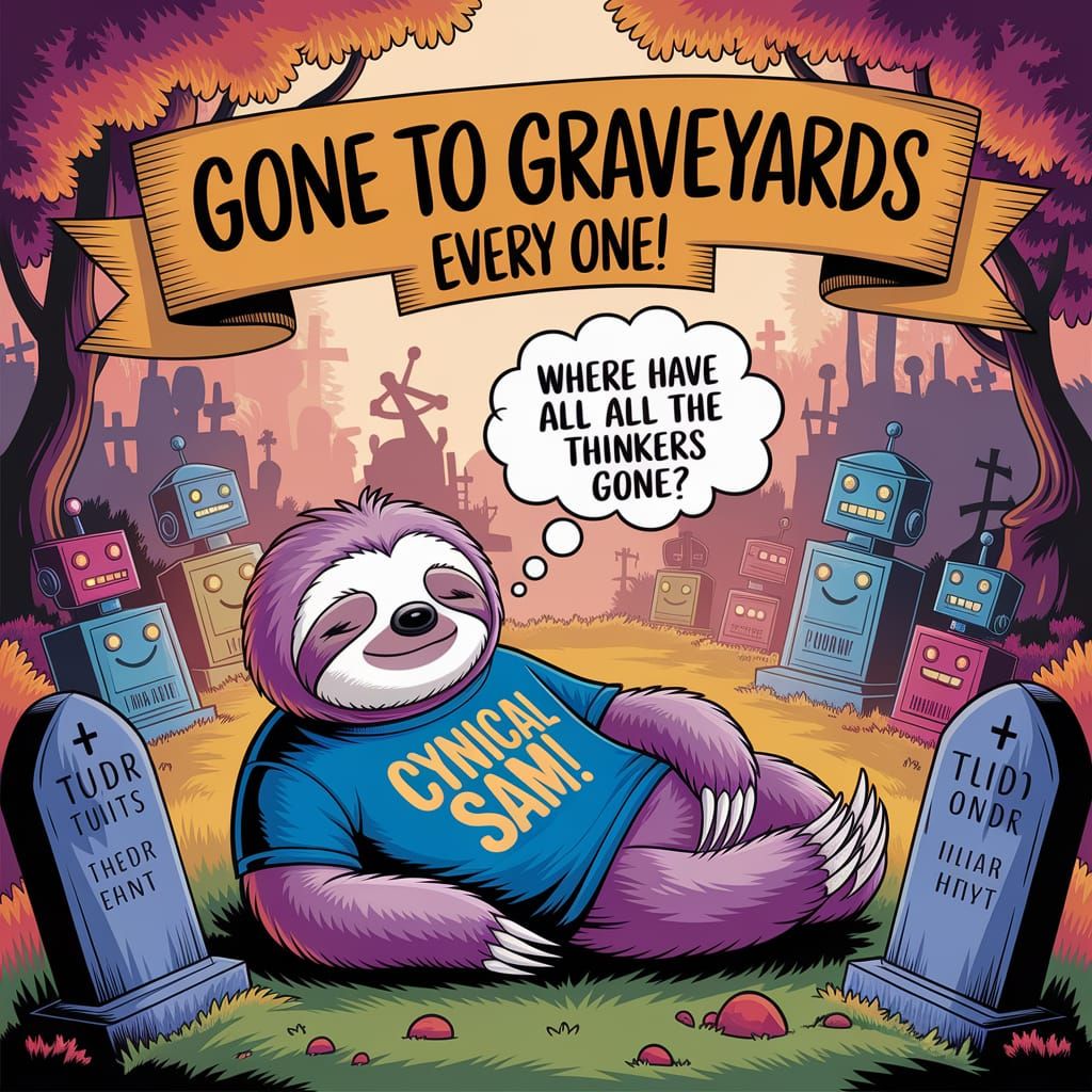 Cynical Sloth in Robot Graveyard, Digital Art