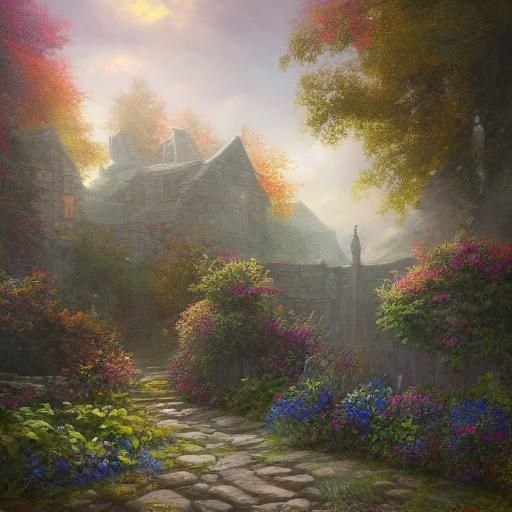 Knight Resting Against Floral Wall: Oil Painting Illustratio...