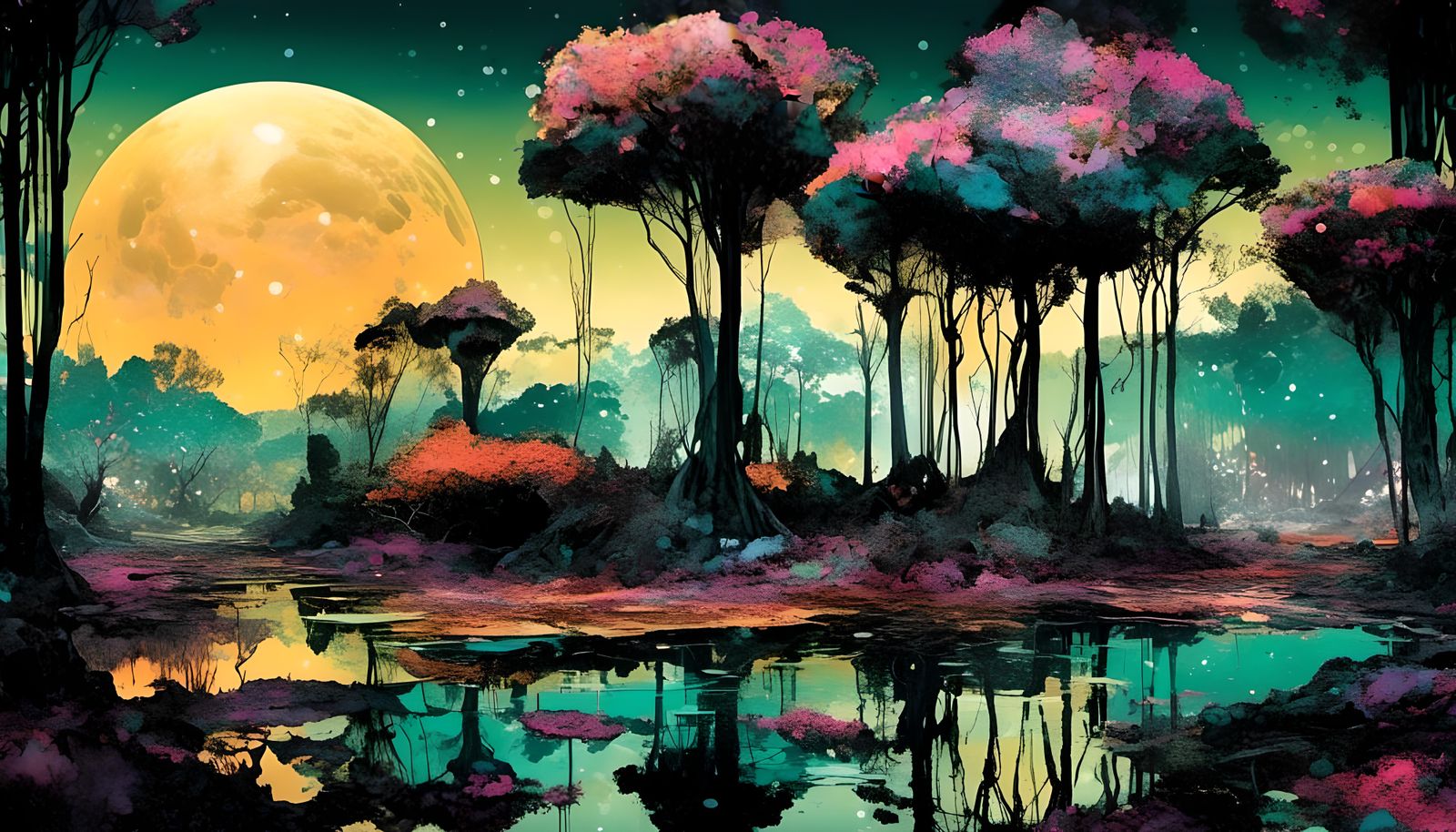Cosmic Lunar Meadow in Graphic Novel Style