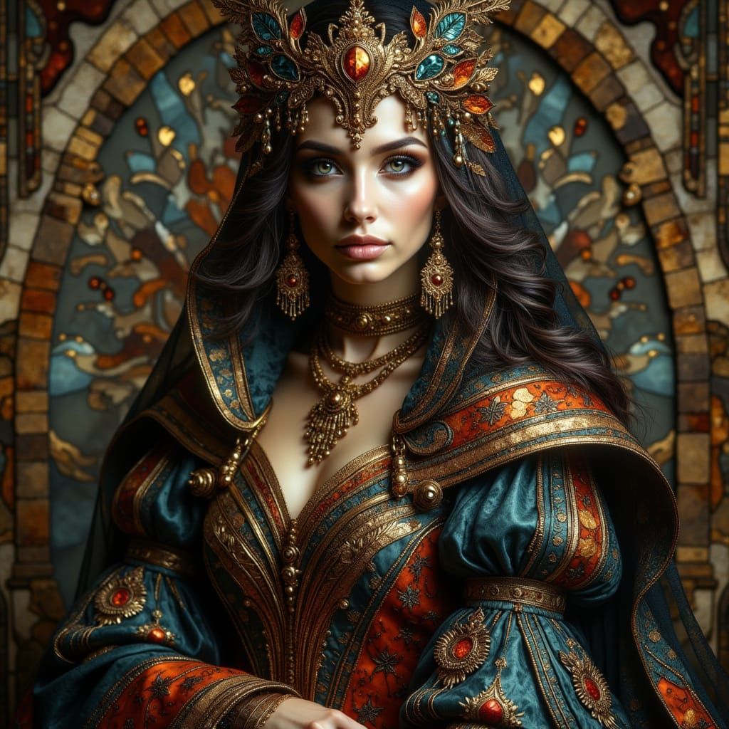 Fantasy Lady in Metallic Costume Portrait