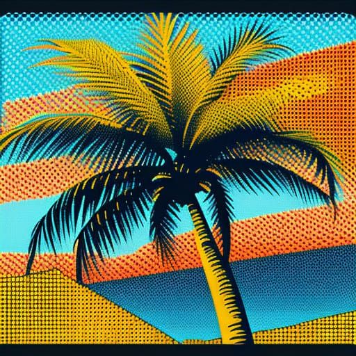Vibrant 80s Pop Art Palm Tree Halftone
