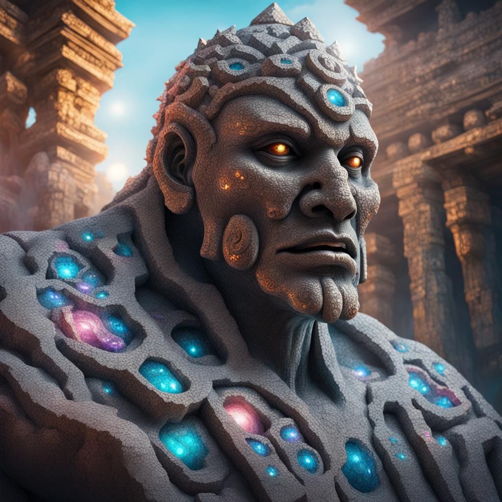 Crystalline Stone Golem Guarding Ancient Temple