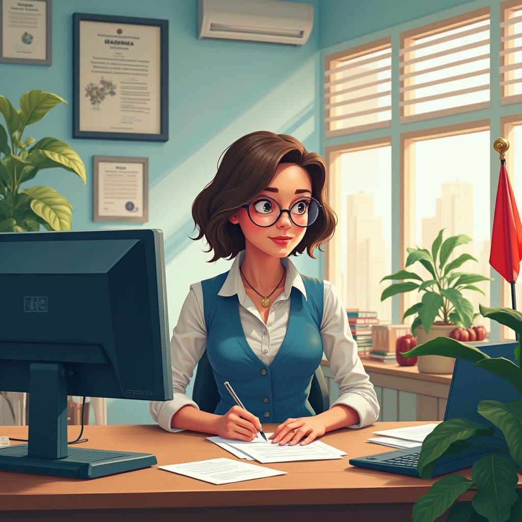 Accountant in Modern Office, Digital Art