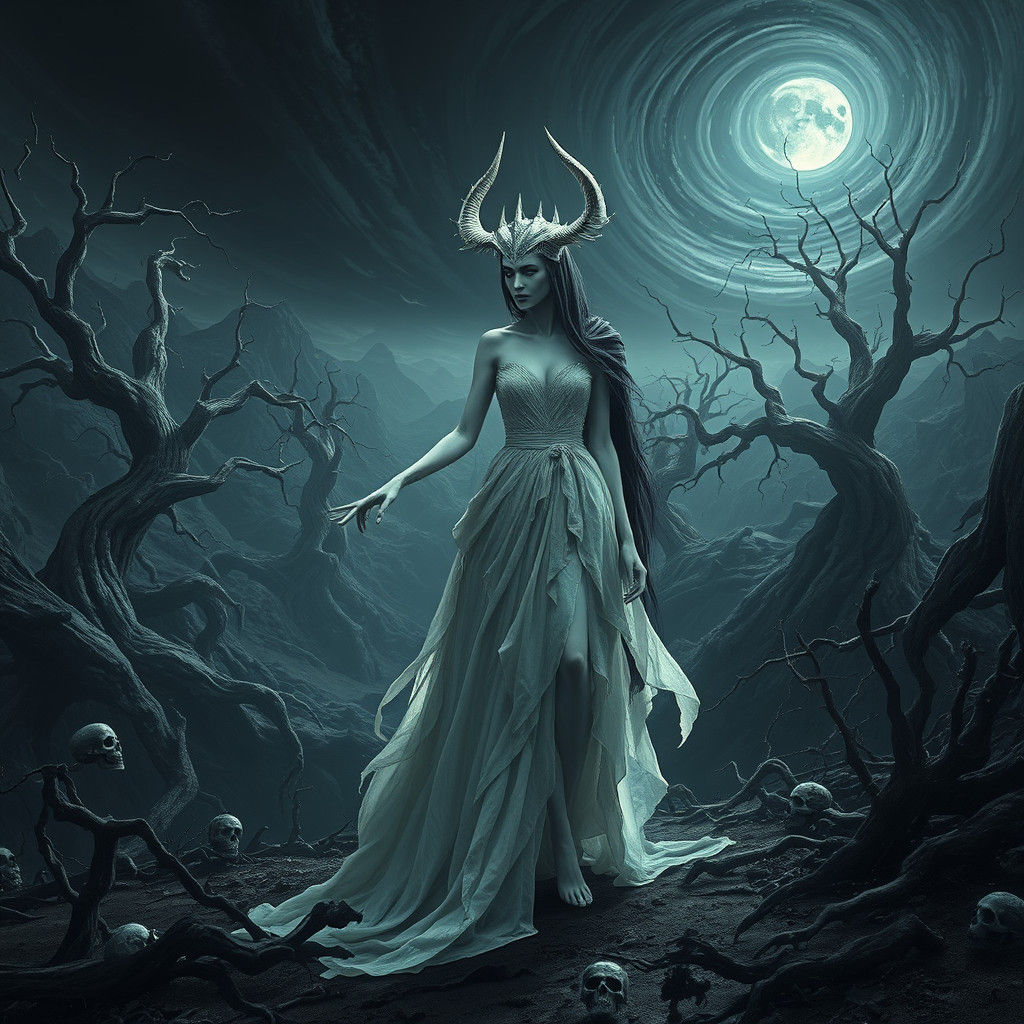 Pale Queen in Surreal Valley of Twisted Trees