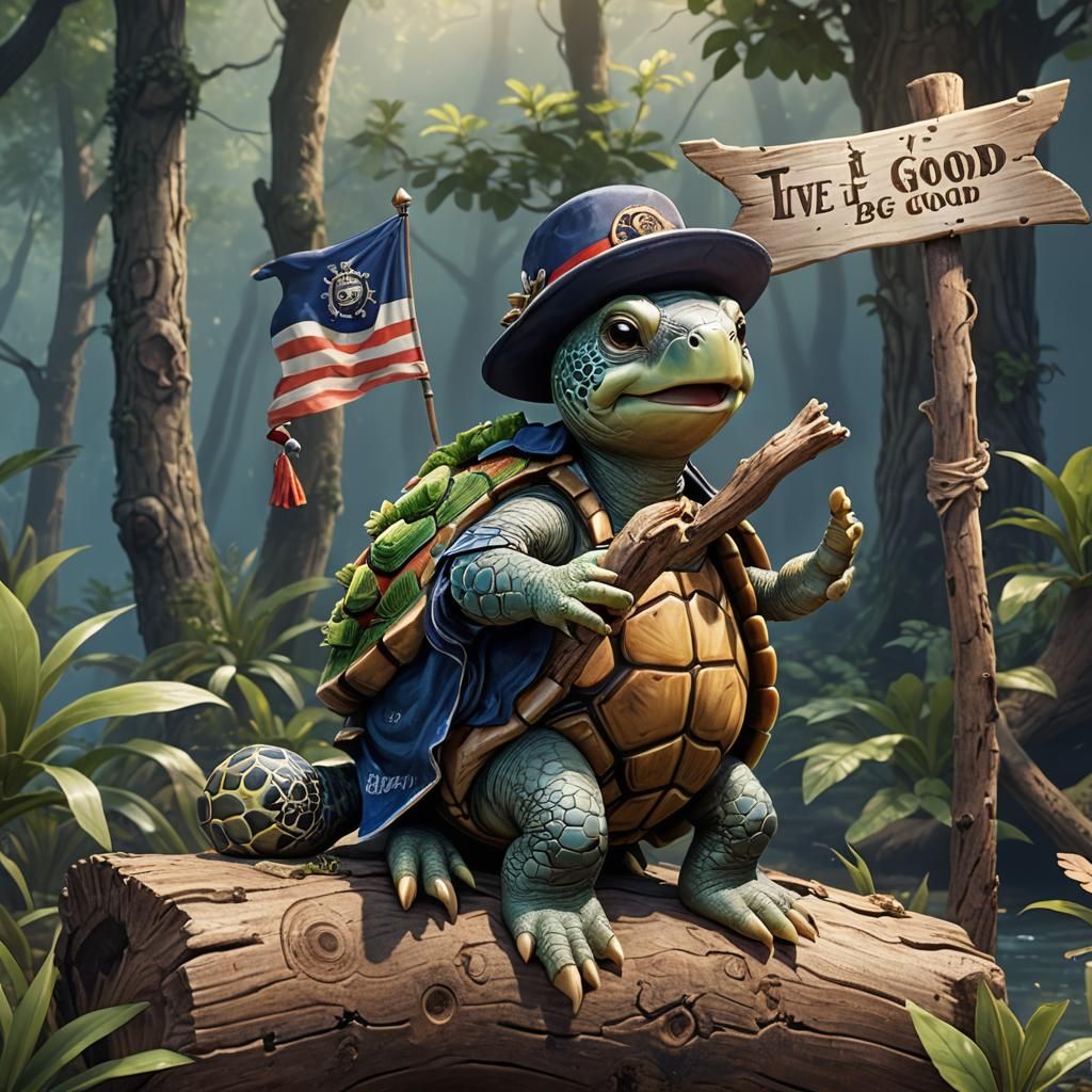 Cute Turtle with Banner in Detailed Digital Painting
