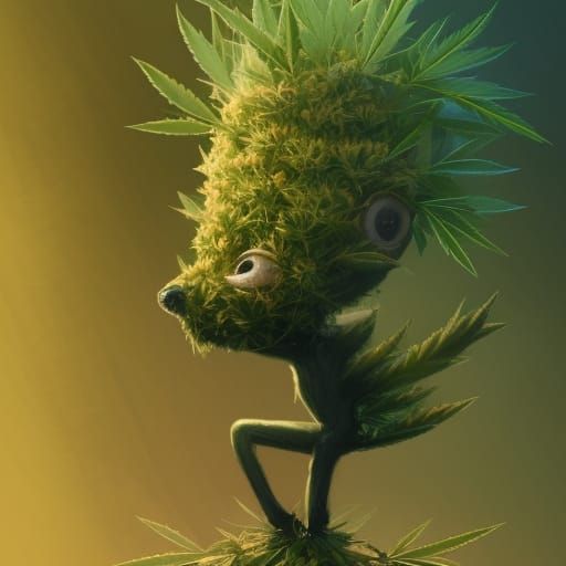 Hemp Tree King with Cannabis Bloom, Chibi Style