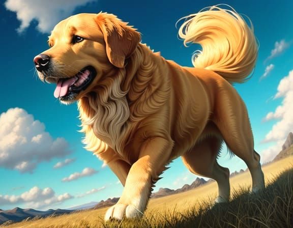Golden Retriever in Dreamlike Surreal Landscape
