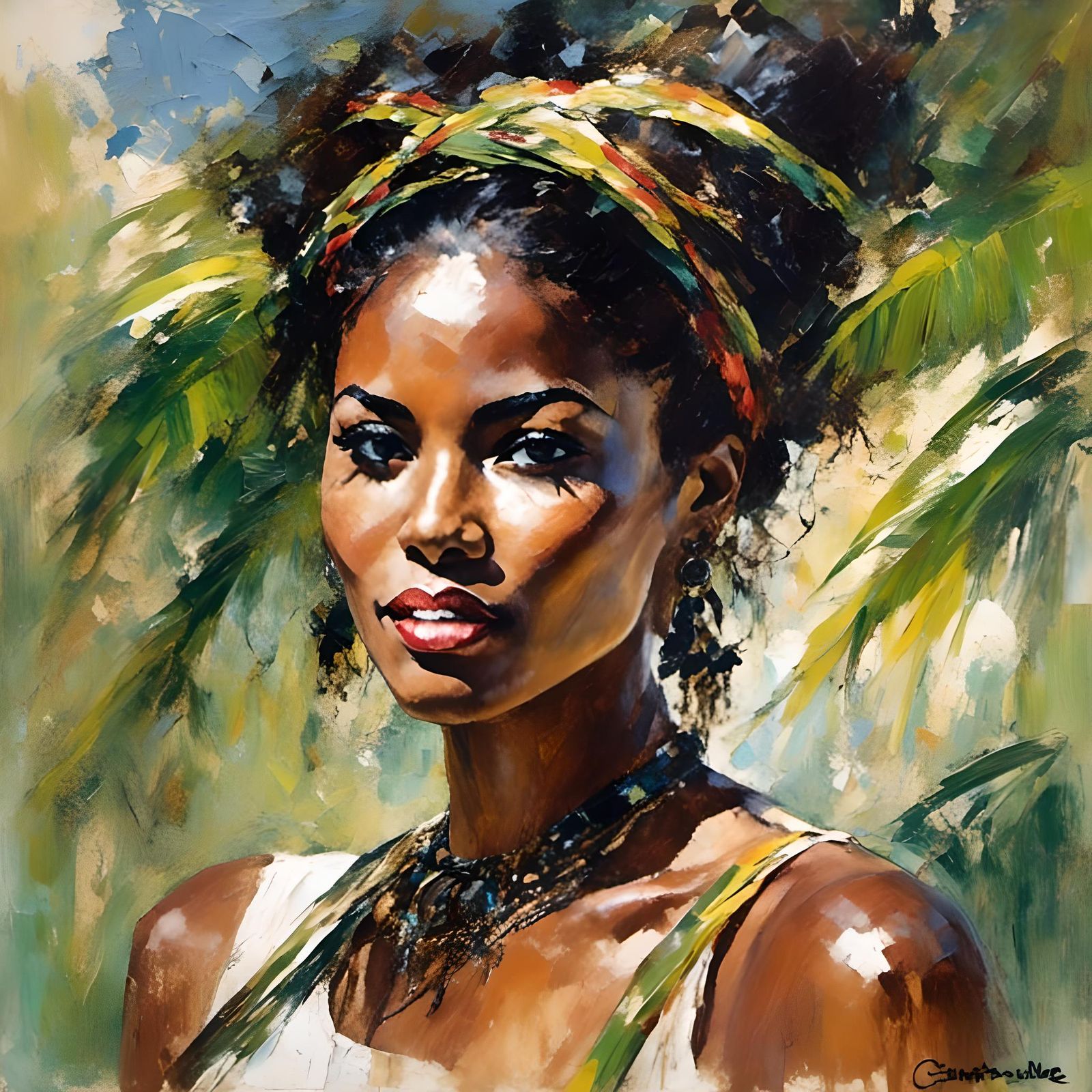 Impressionist Jamaican Woman in a Bamboo Forest