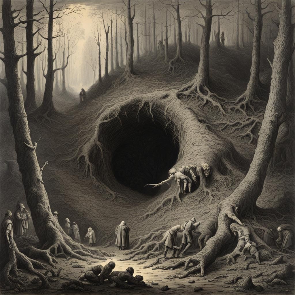 Deep Forest Hole as Historical Oil Painting