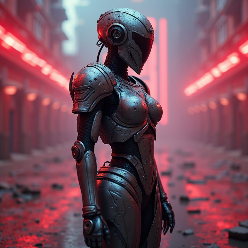 Android Gladiator in Neon Cyberpunk Arena