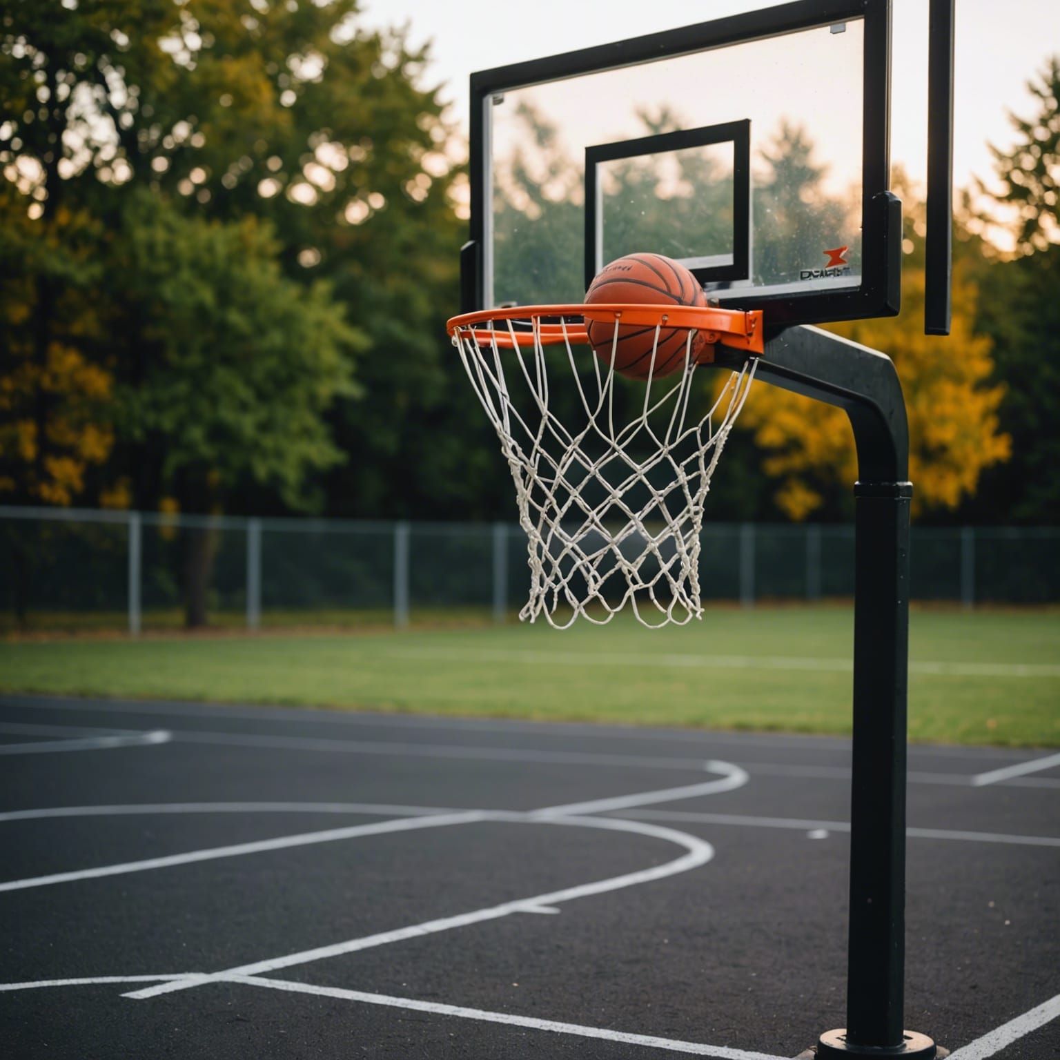 Basketball Goal on Blacktop Court: Professional Photography