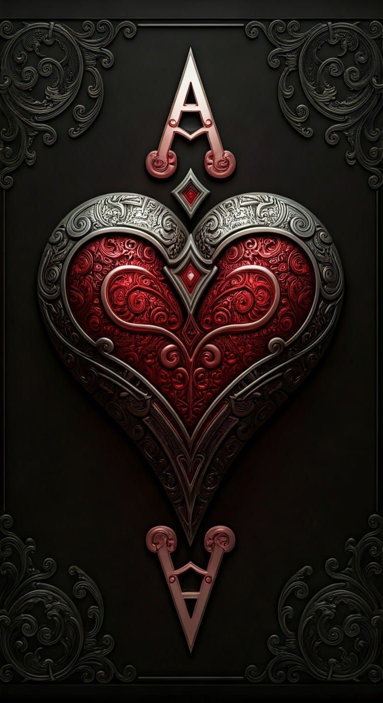 Elegant Metallic Ace of Hearts Card in Maya-Inspired Style