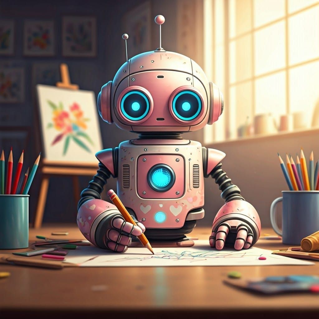 Cute Robot in Metallic and Pastel Pink