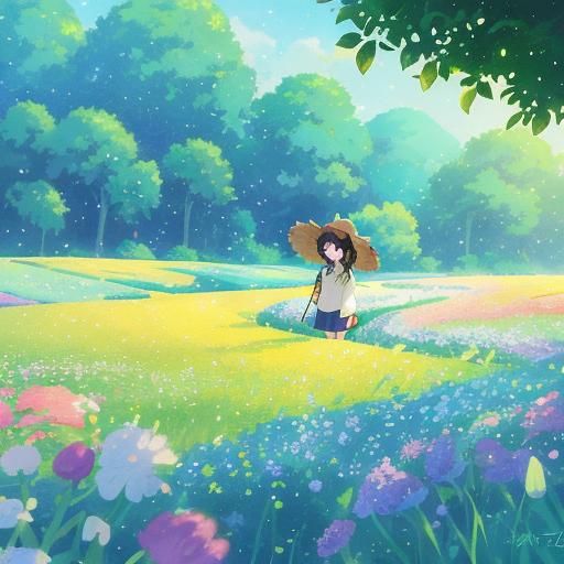 Ghibli-Style Girl in Flower Field