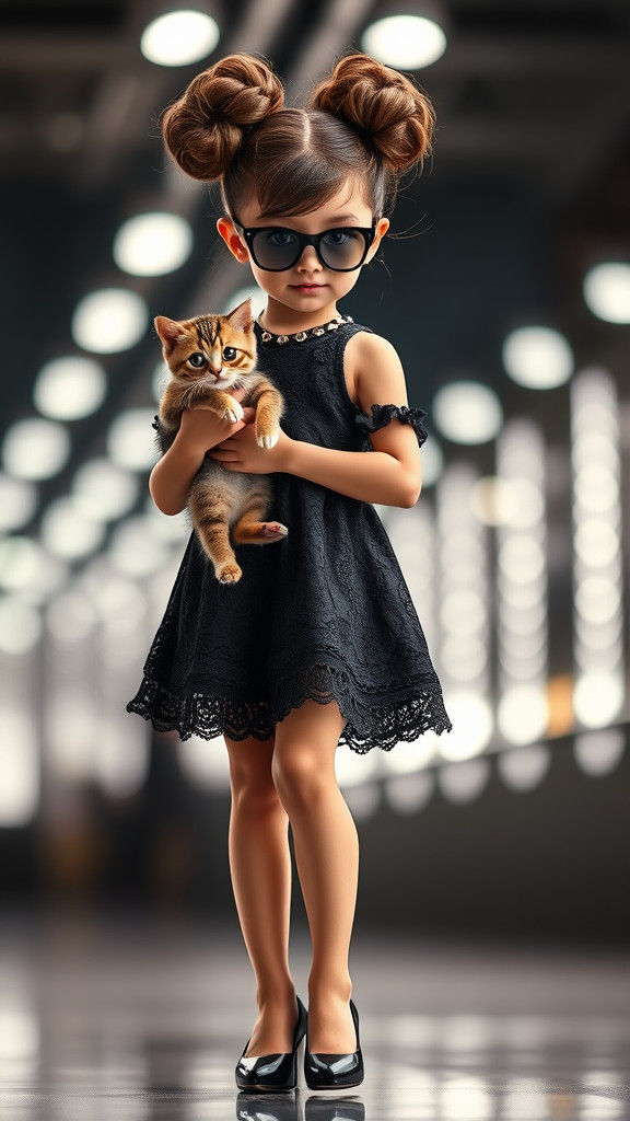 Stylish Girl in Chanel Fashion Holding a Cat