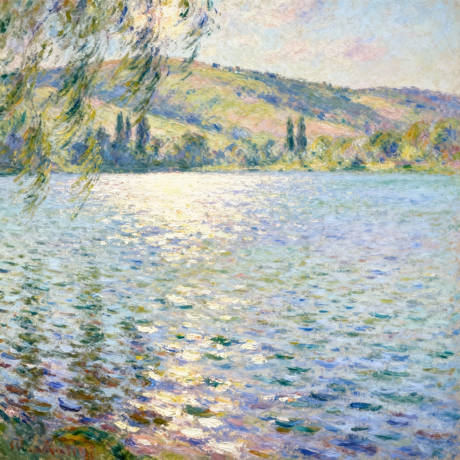 Serene Lake and Hills in Vibrant Pastel Art