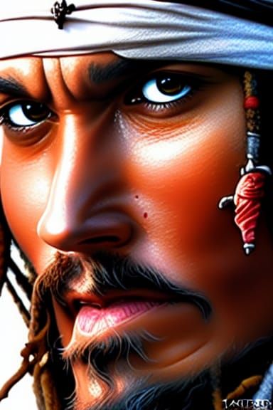 Hyperrealistic Portrait of Jack Sparrow in Digital Art Style
