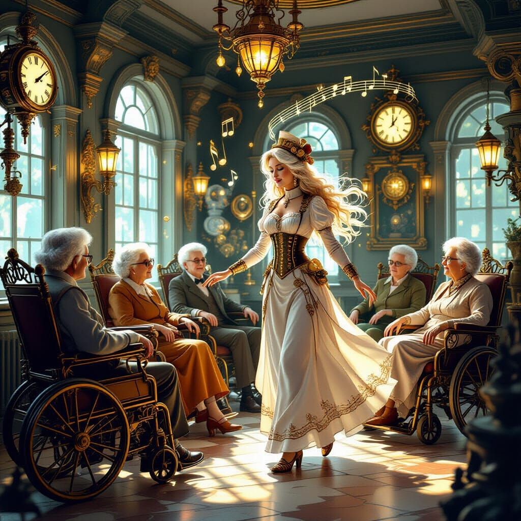 Steampunk Nursing Home with Floating Nurse and Gadgets