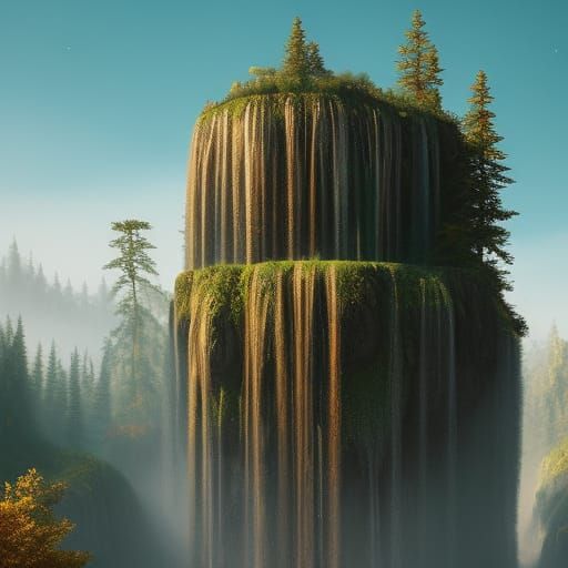 Coffee Waterfall in Digital Watercolor Style