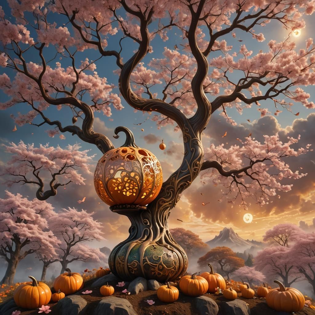 Magical Realism: Gourd at Cherry Blossom Tree Base