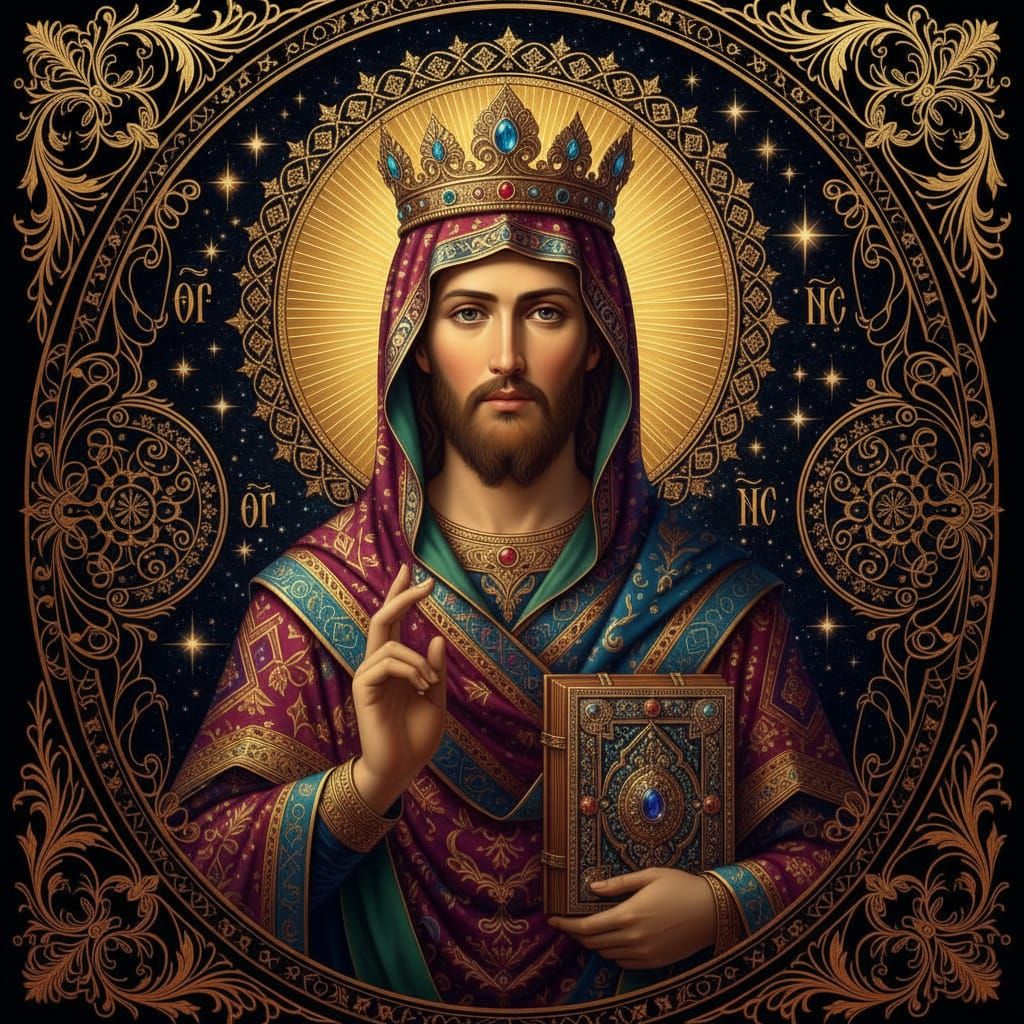 Eastern Orthodox Icon of Jesus Christ in Hyperrealistic Styl...