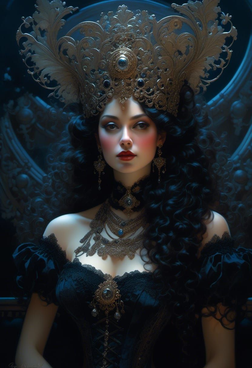 Rococo Lady in Velvet and Lace Portrait