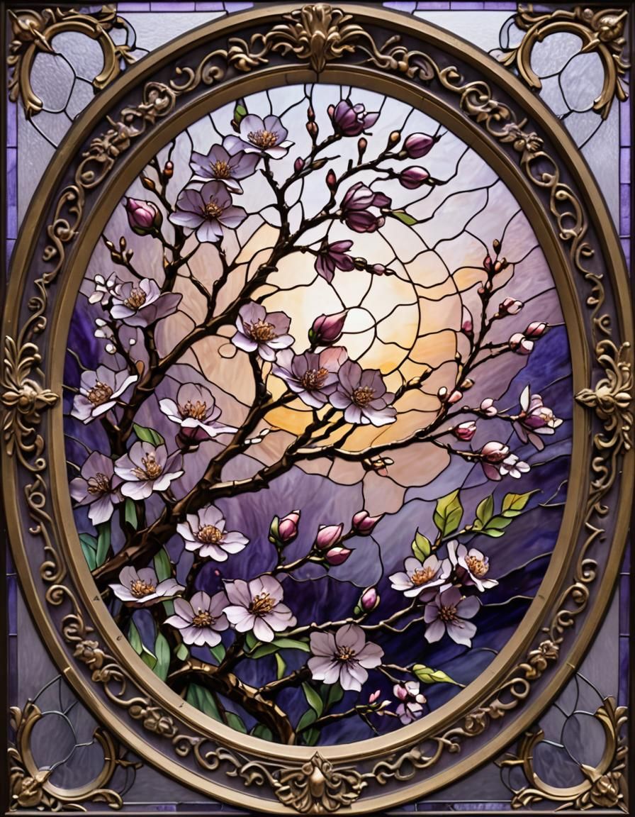 Stained Glass Almond Blossom in Soft Light