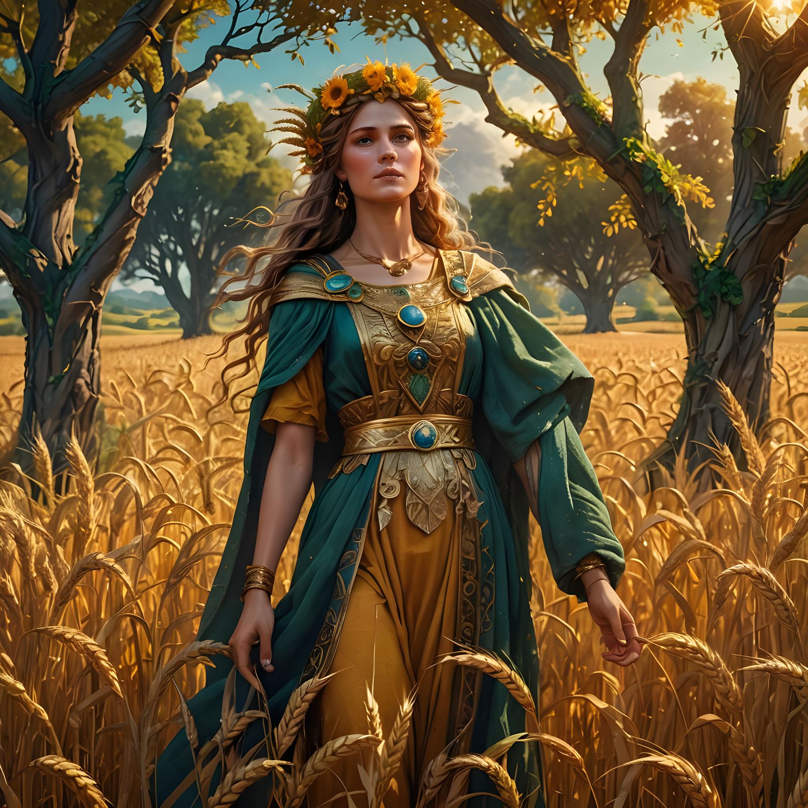 Demeter, Goddess of Harvest, in Detailed Matte Painting