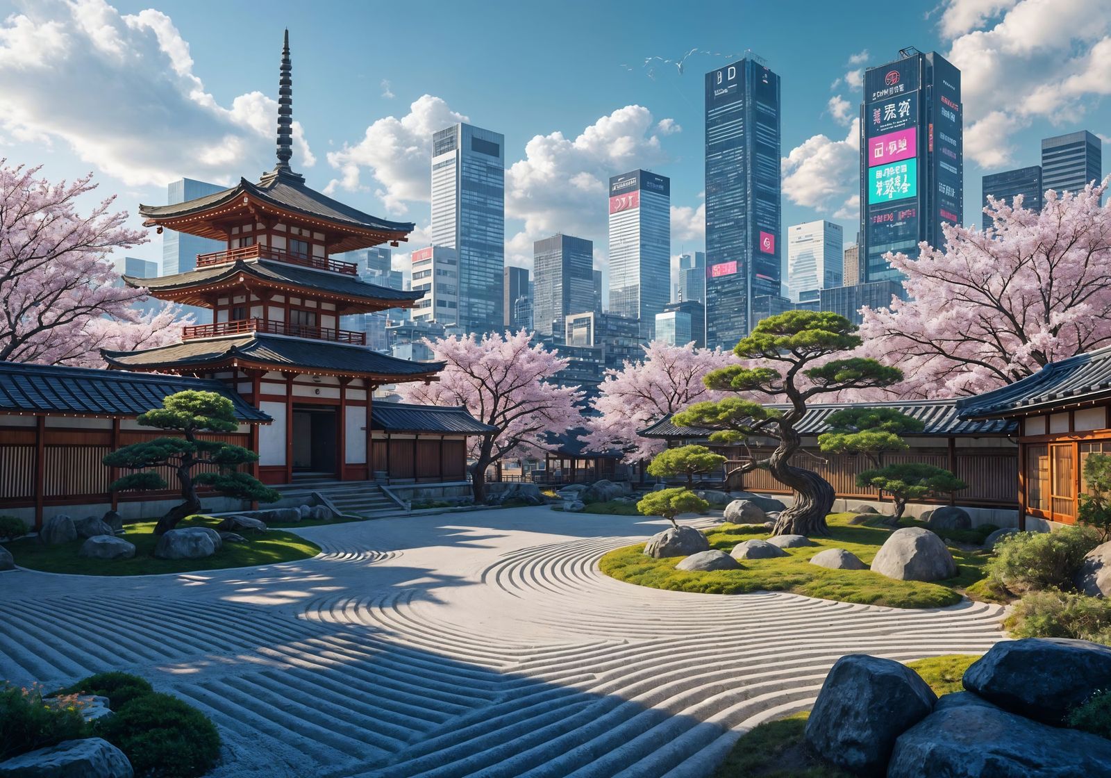 Zen Garden Meets Cyberpunk: A Digital Art Masterpiece