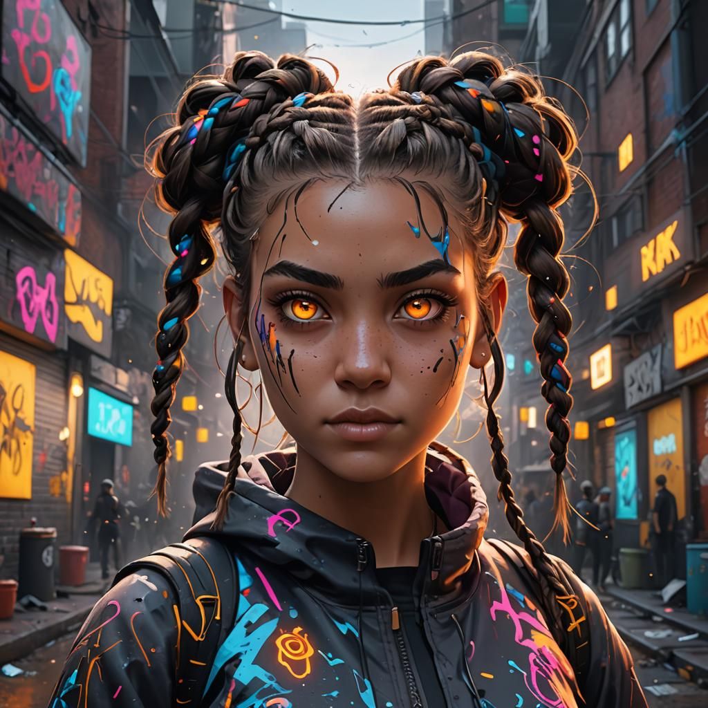 Graffiti Girl with Glowing Eyes: Fantasy Concept Art