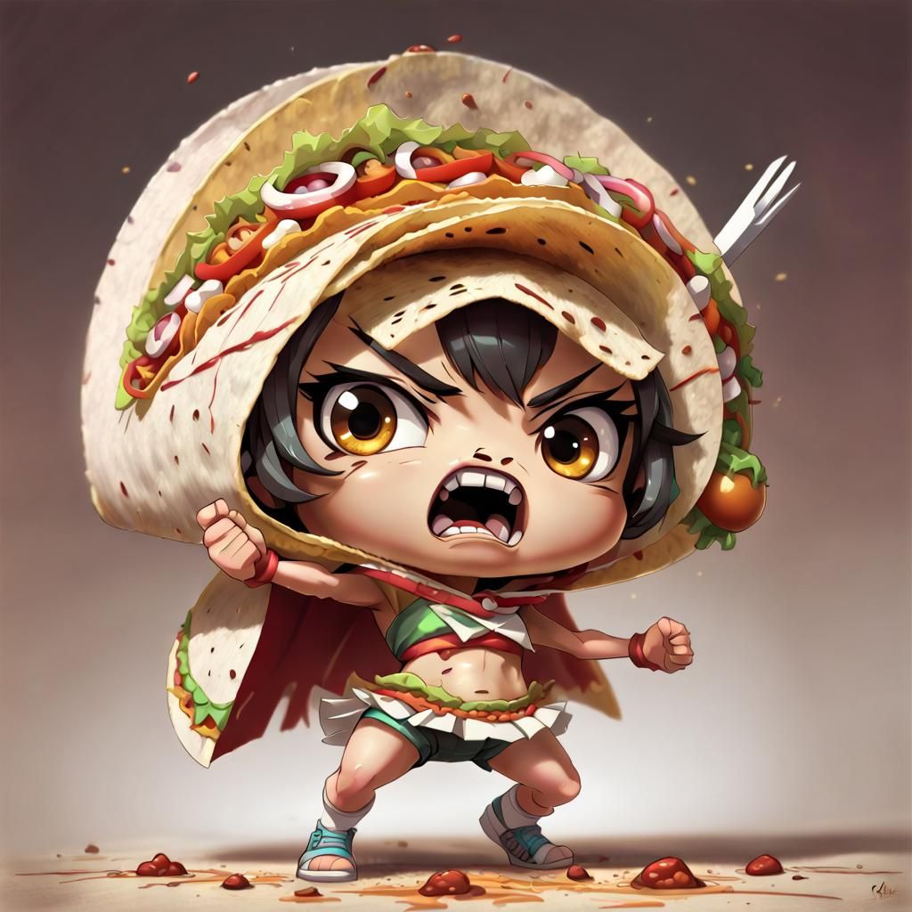 Angry Taco Character in Manga Style