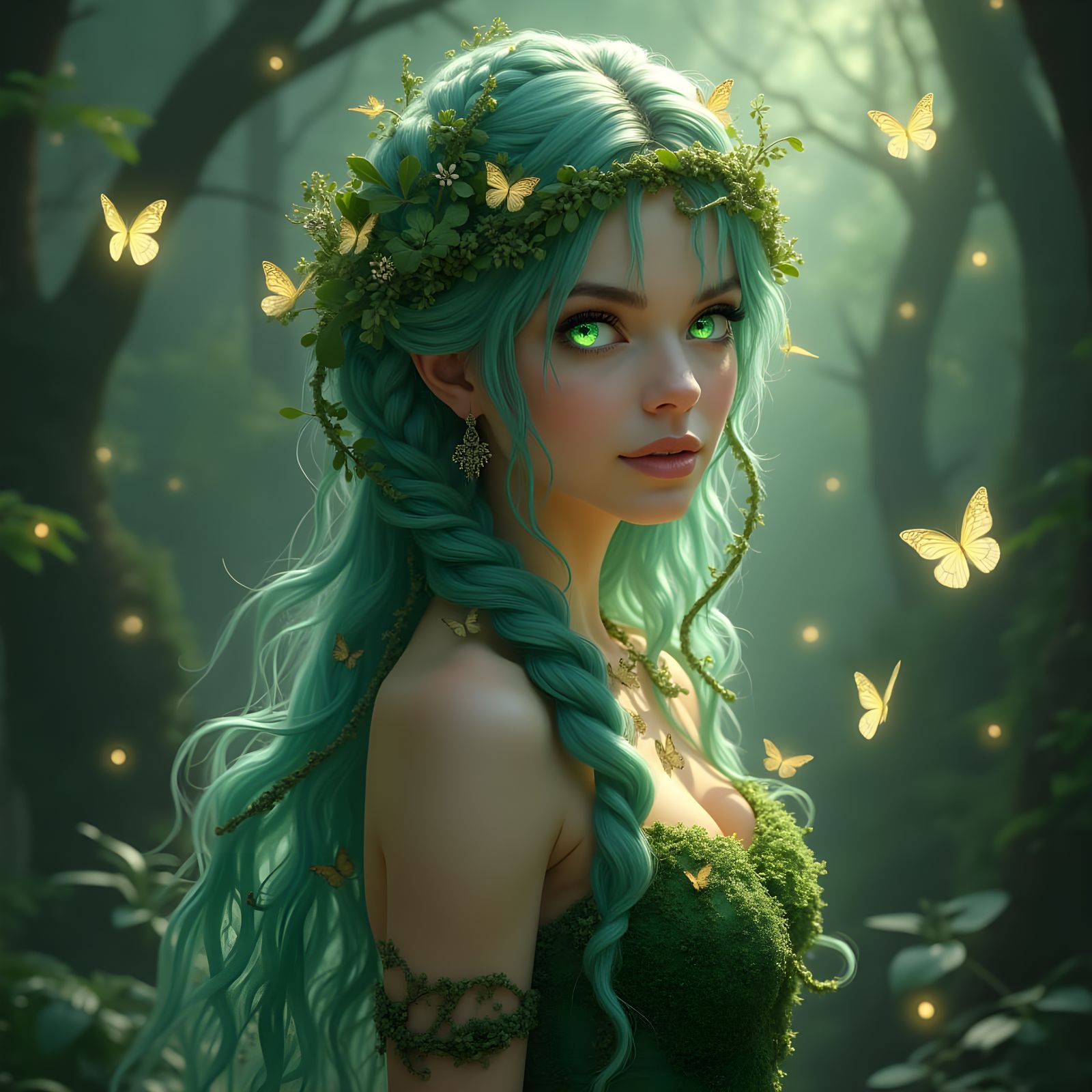 Mystical Forest Oracle with Glowing Eyes