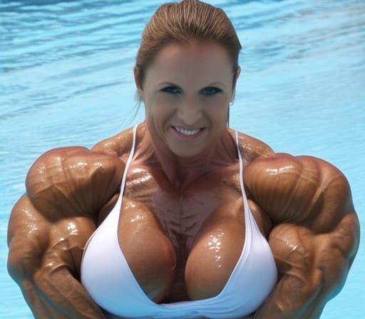 Muscular Bodybuilder Mom in Pool