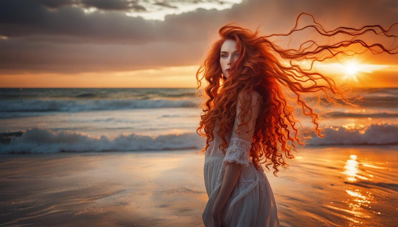 Enchanting Artist Girl at Sunset in 8k