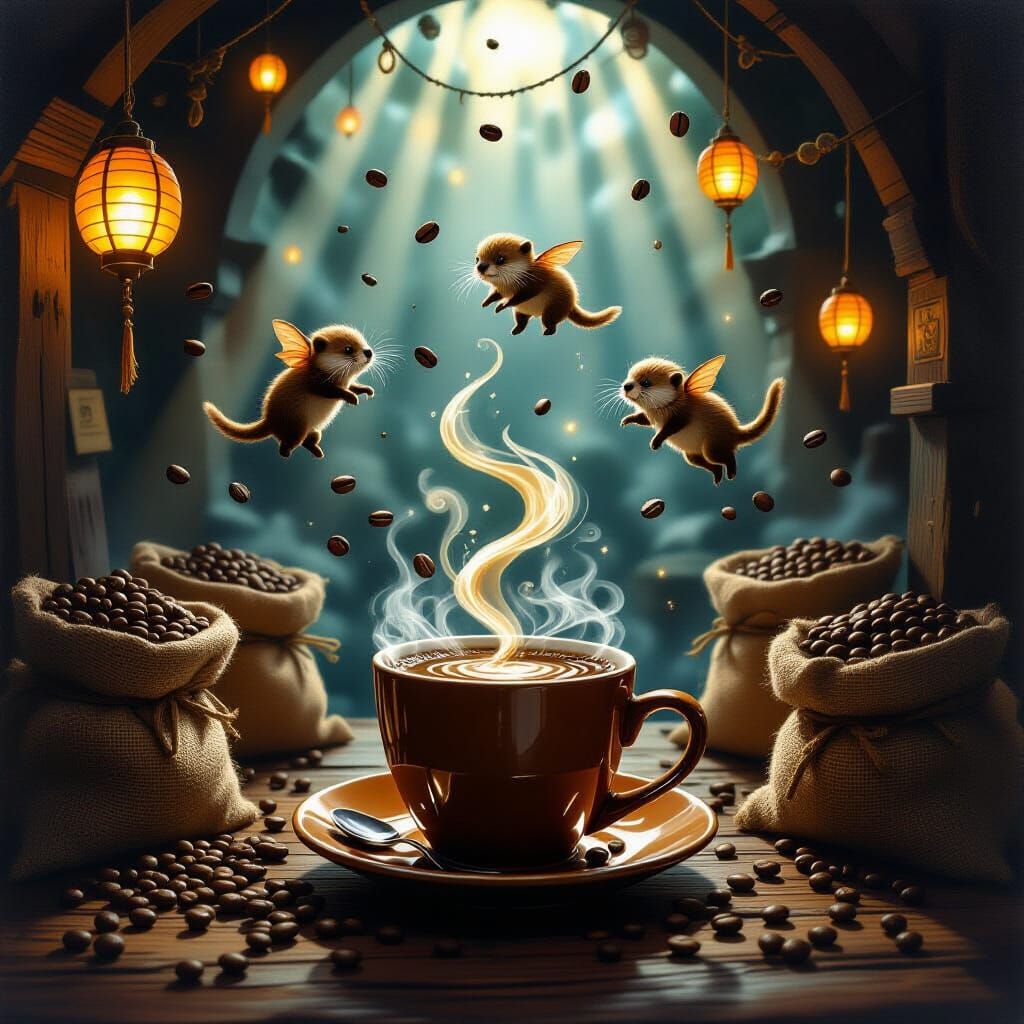 Dark Fantasy Coffee Beans Pirouette in Magical Mugs