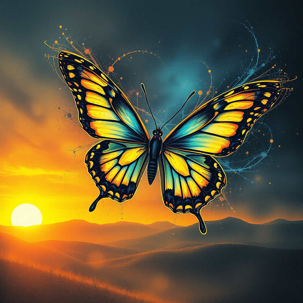 Ethereal Butterfly Fairytale in Abstract Geometric Style