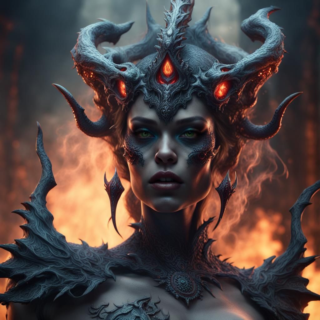 Detailed Female Smoke Demon Concept Art