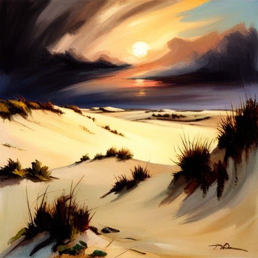 Sand Dunes at Dusk in Romantic Style