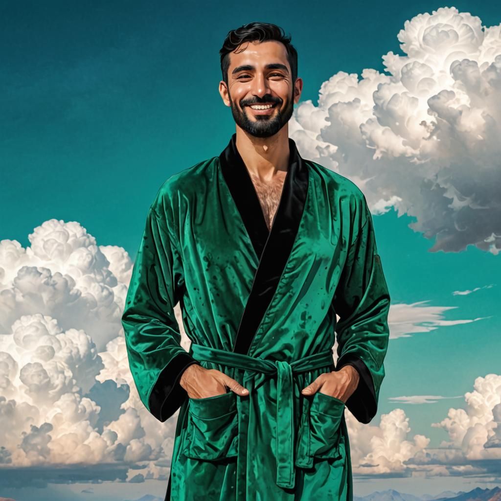 Heavenly Man in Green Velvet, Alcohol Ink Art