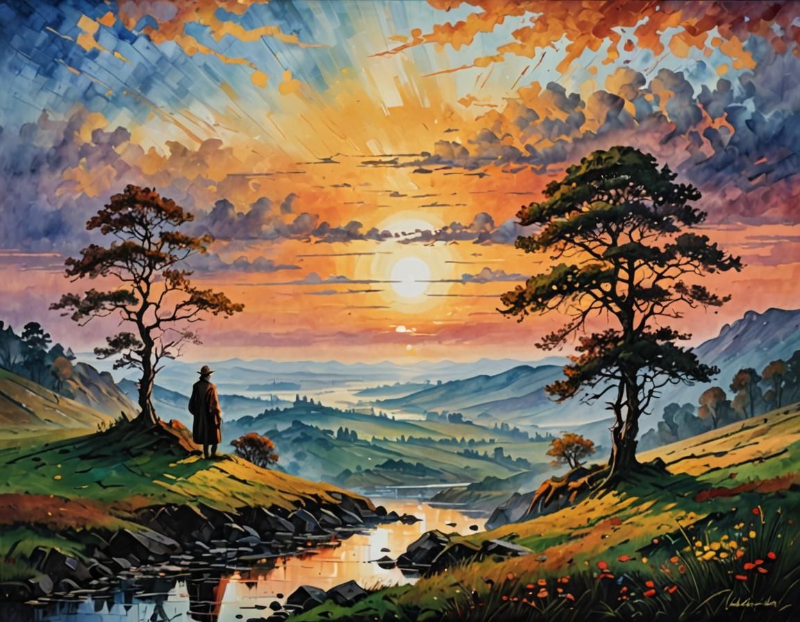 Hopeful Dawn: Minimalist Painting with Volumetric Lighting