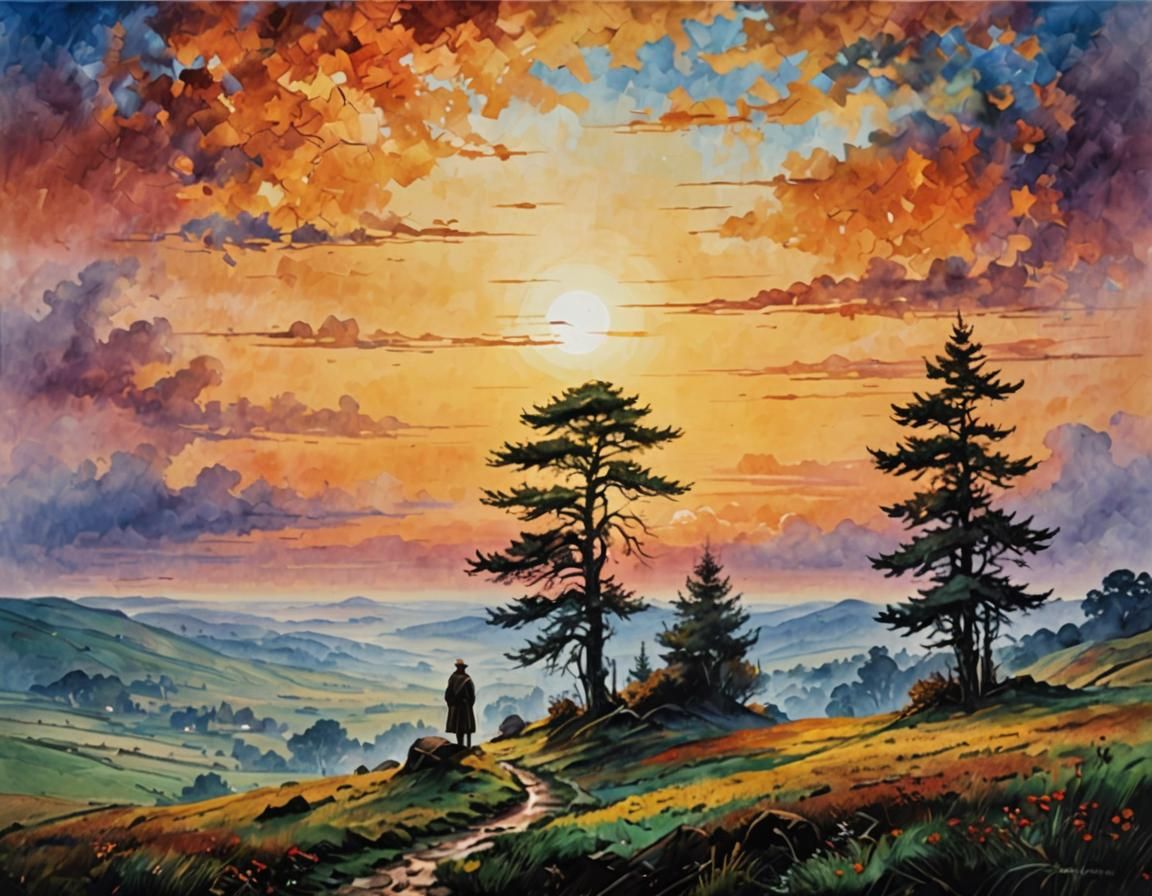 Dawn of Hope: Minimalist Painting in European Ink Style