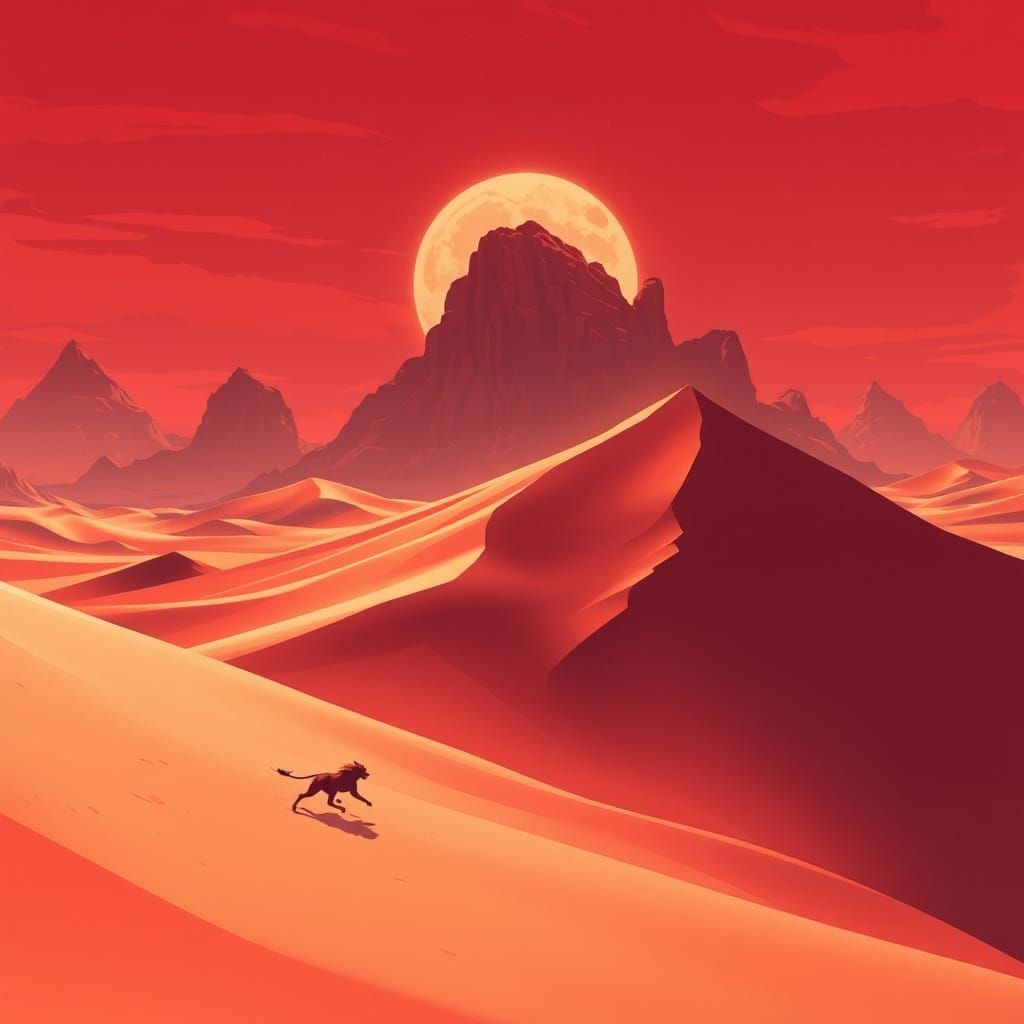Manga-Inspired Alien Landscape with Lion Creature