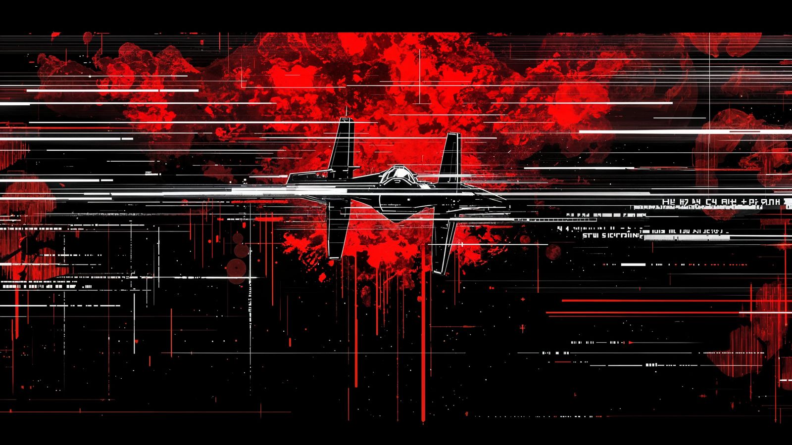 Glitched X-Wing Pursues Tie-Fighter in Cyberpunk Digital Art