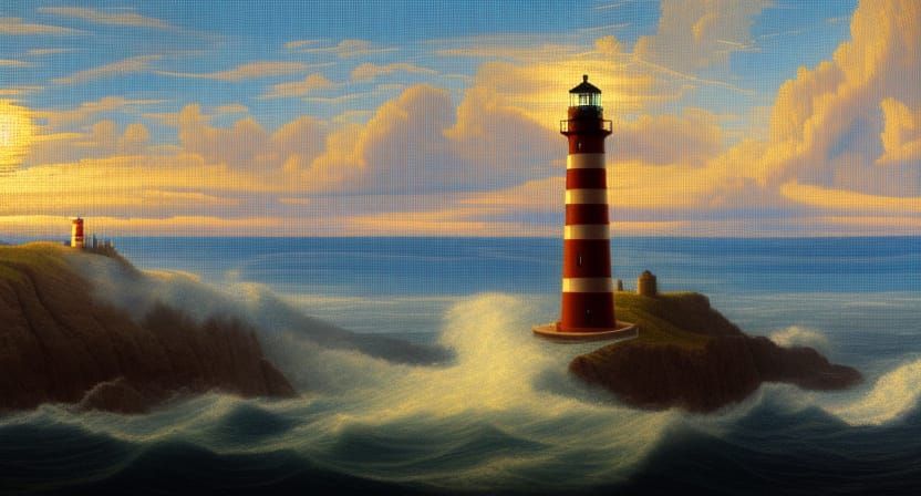 Ocean Lighthouse in Renaissance Painting Style