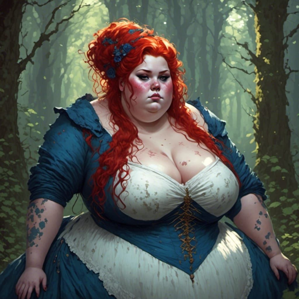 Curvy Blue-Skinned Woman in White Dress