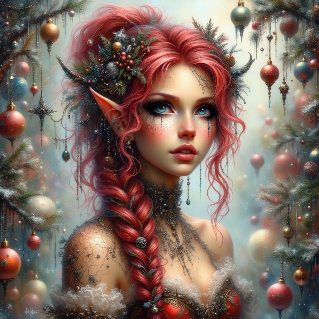 Elegant Elf in Christmas Wonderland, Ethereal Style