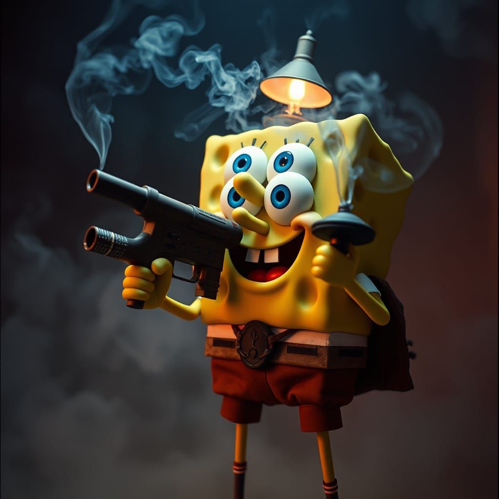 SpongeBob Film Still with Water Gun