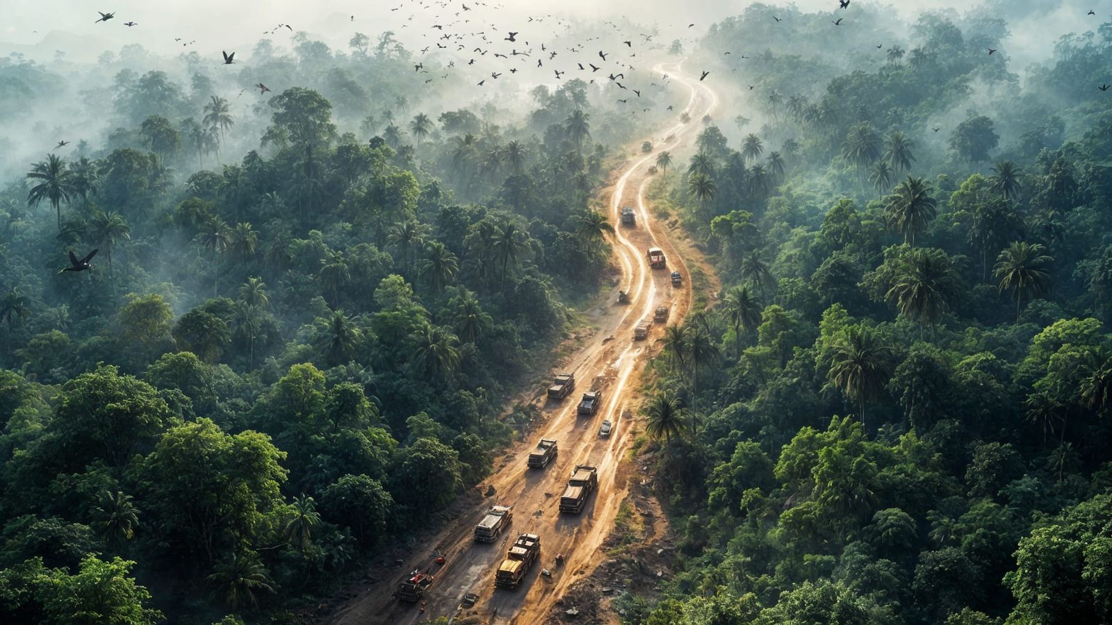 Rainforest Destruction by Excavators: Photorealistic Aerial ...