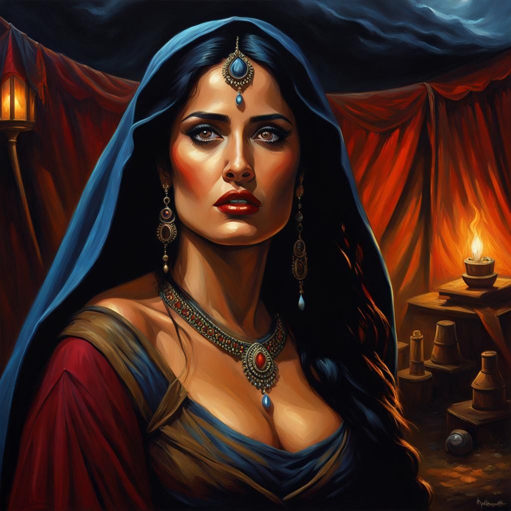 Gypsy Woman in Dark Fantasy Oil Painting